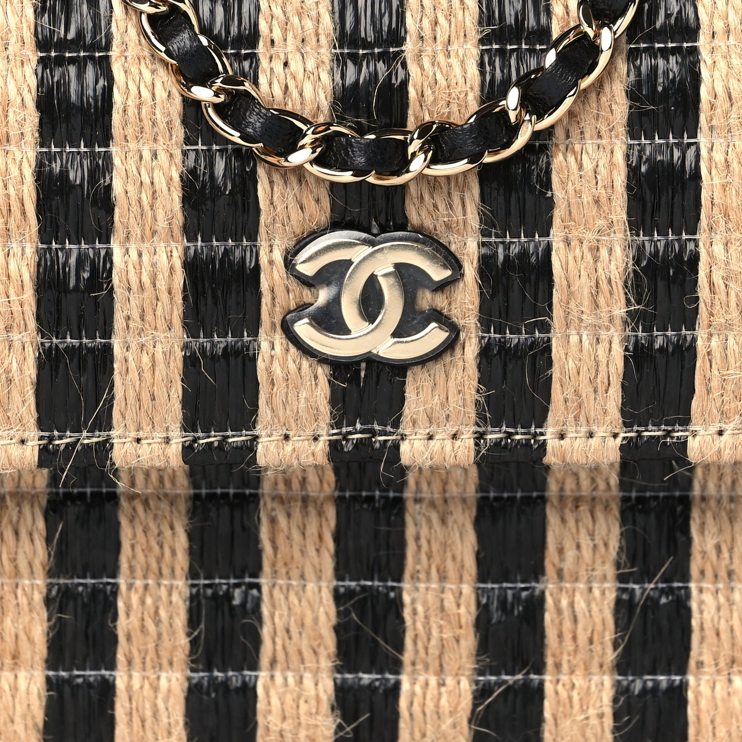 Raffia Jute Striped Belt Bag Black Beige