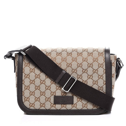 Gucci Monogram Flap Messenger Bag Beige Dark Brown 1 of 7