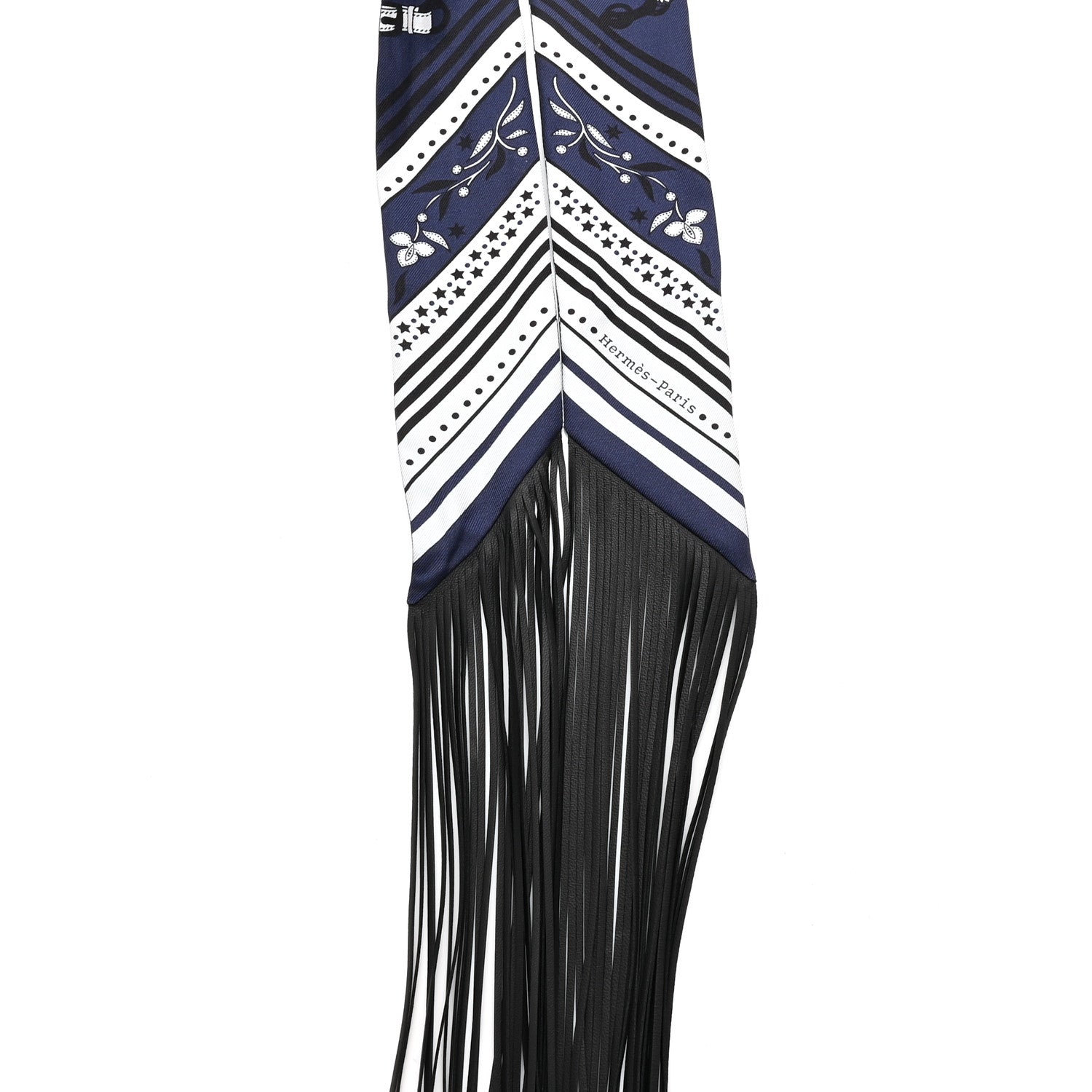 Hermes Silk Festival Des Amazones Bandana Fringed Twilly Bleu Black 2 of 5