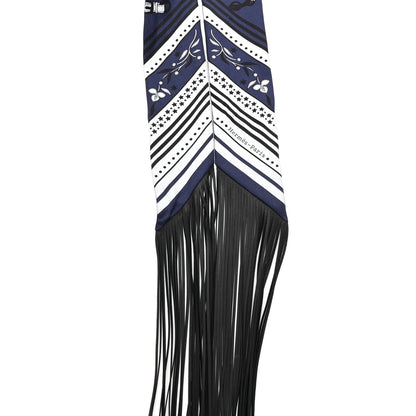 Hermes Silk Festival Des Amazones Bandana Fringed Twilly Bleu Black 2 of 5