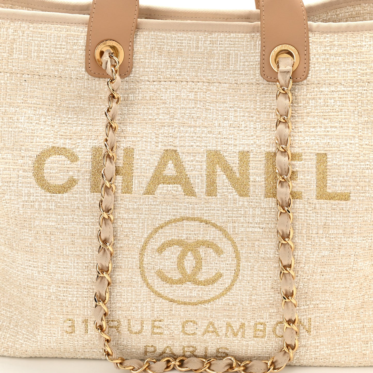 Mixed Fibers Calfskin Medium Deauville Tote Light Beige