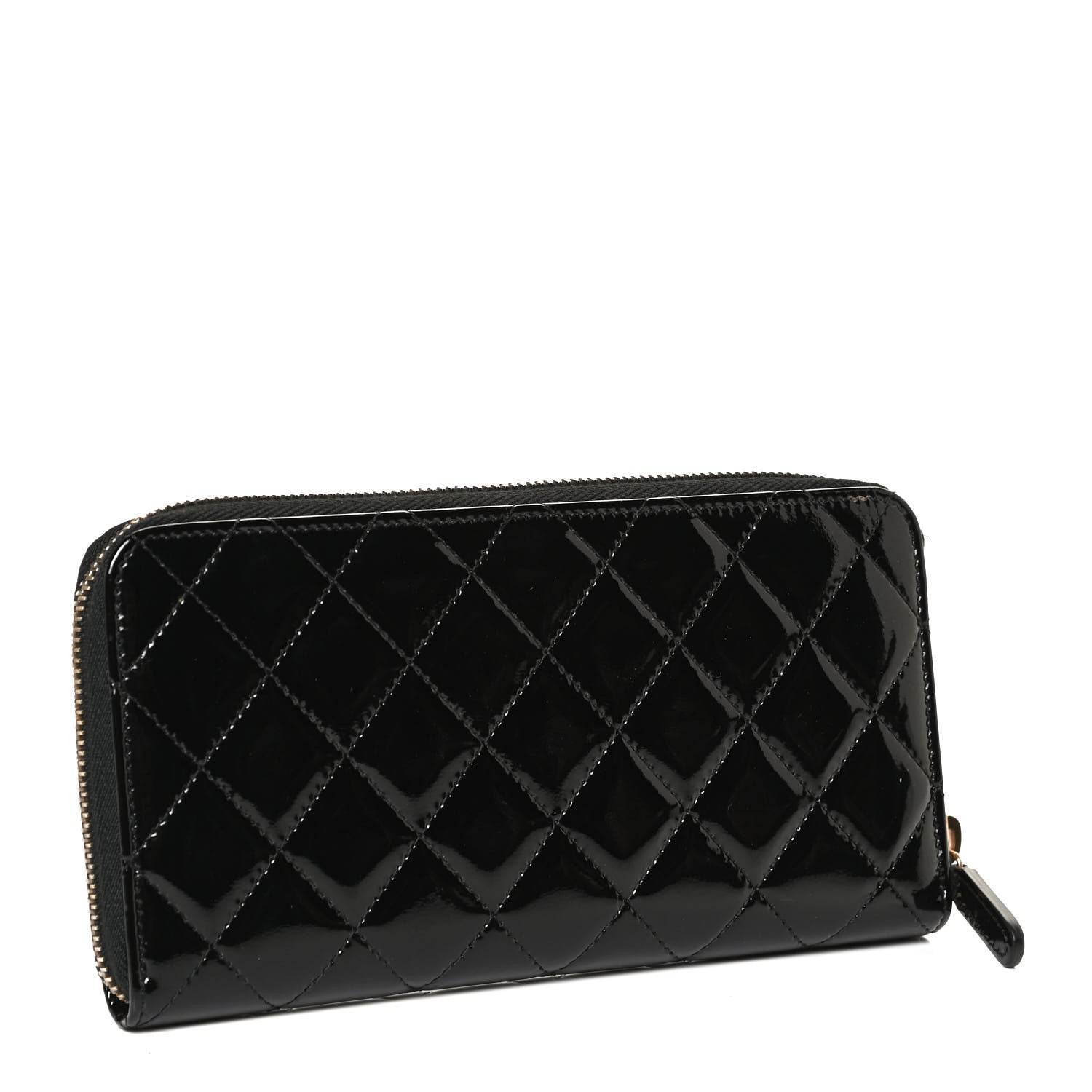 Chanel Patent Quilted Large Gusset Zip Around Wallet Black 3 of 11