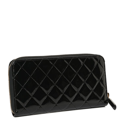 Chanel Patent Quilted Large Gusset Zip Around Wallet Black 3 of 11