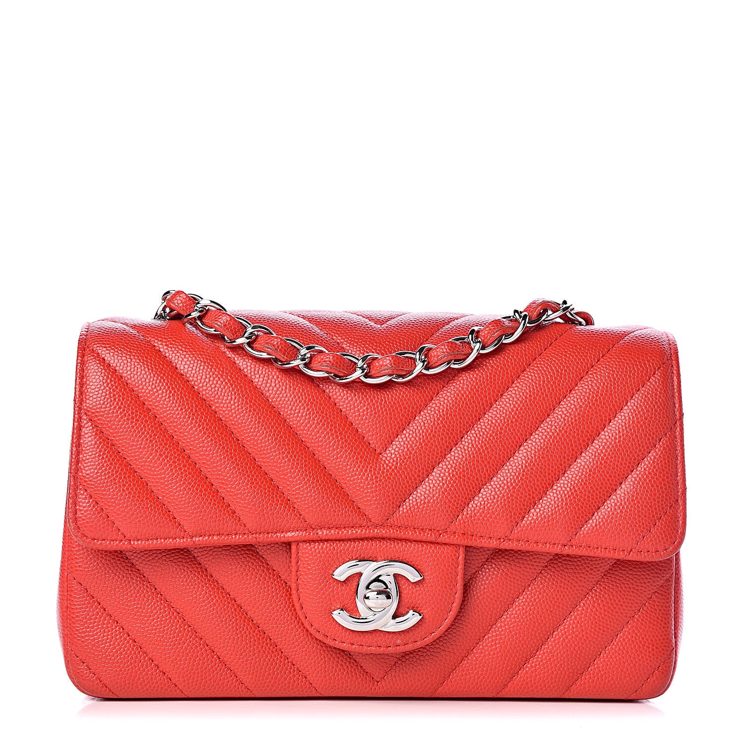 Chanel Caviar Chevron Quilted Mini Rectangular Flap Red 1 of 11