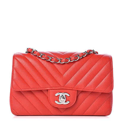 Chanel Caviar Chevron Quilted Mini Rectangular Flap Red 1 of 11