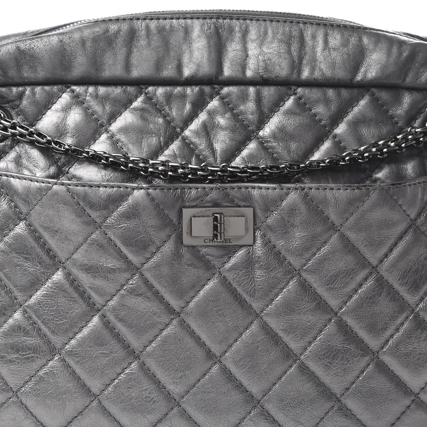 Chanel Metallic Aged Calfskin Quilted Large Reissue Camera Case Silver 11 of 12
