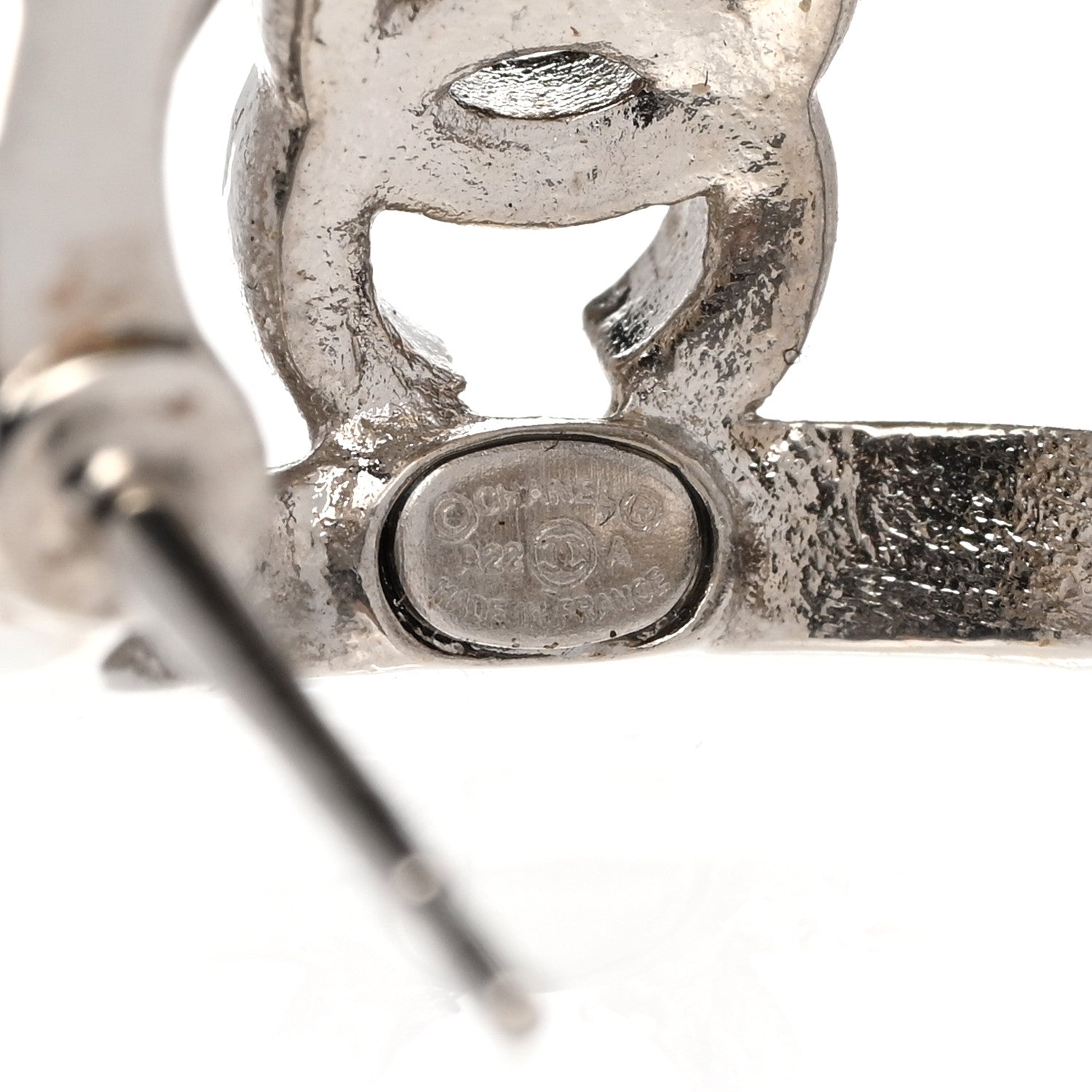 Chanel Crystal Strass CC Double Hoop Earrings Silver 4 of 5