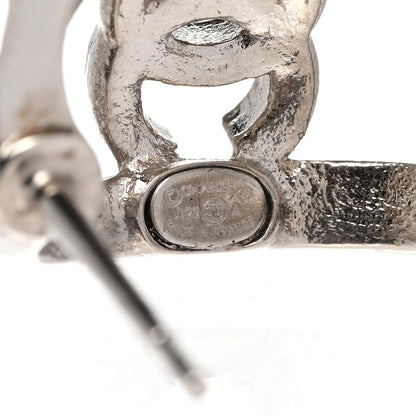 Chanel Crystal Strass CC Double Hoop Earrings Silver 4 of 5