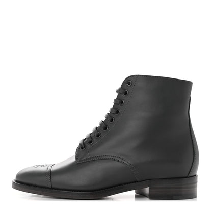 Chanel Calfskin Cap Toe CC Lace Up Boots 39 Dark Grey 1 of 14