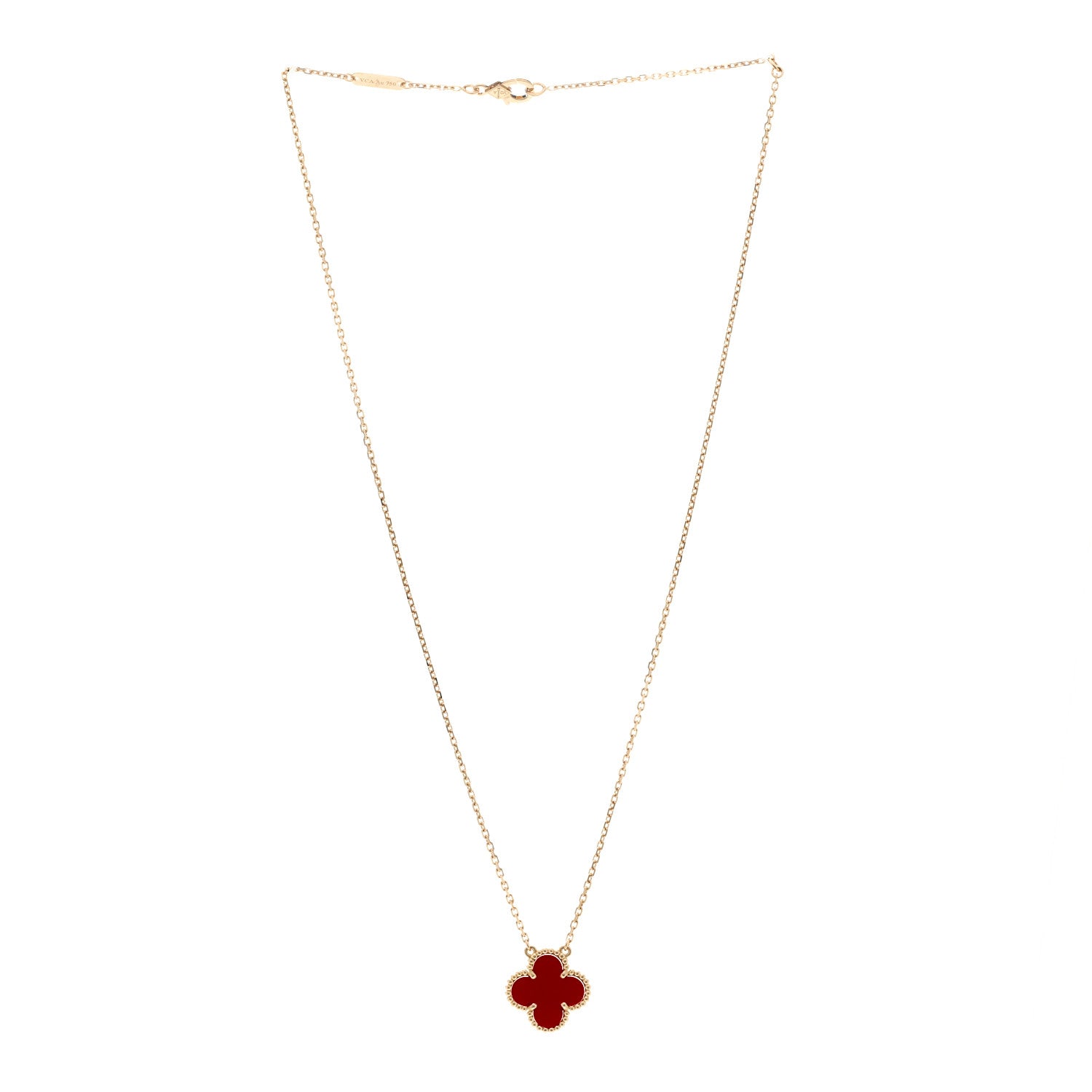 Van Cleef & Arpels 18K Yellow Gold Carnelian Vintage Alhambra Pendant Necklace 3 of 5