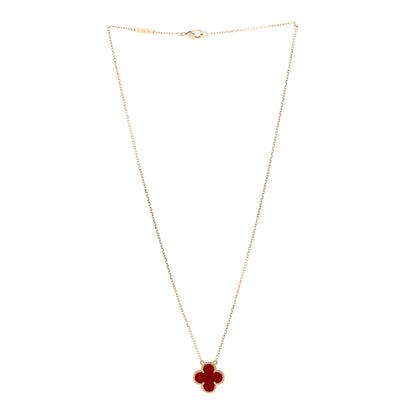 Van Cleef & Arpels 18K Yellow Gold Carnelian Vintage Alhambra Pendant Necklace 3 of 5