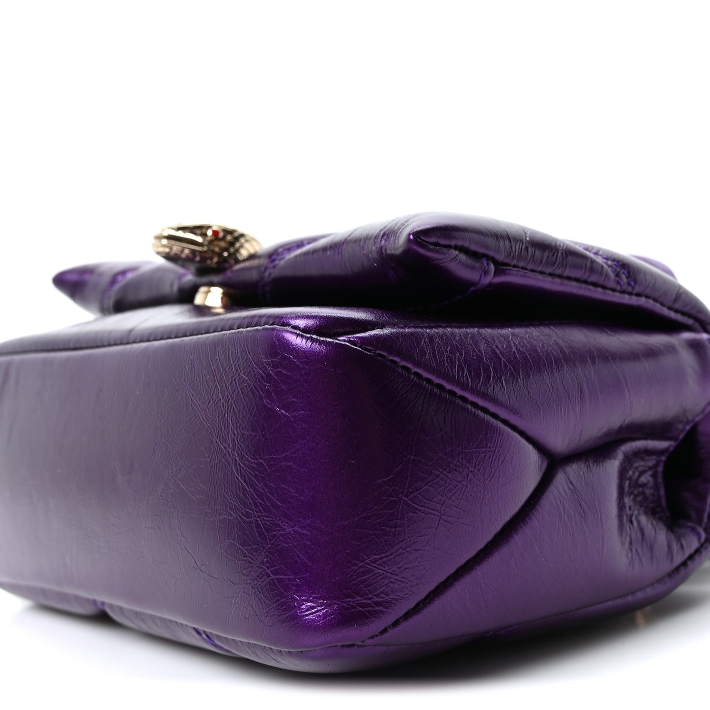 Metallic Calfskin Matelasse Mini Serpenti Cabochon Crossbody Bag Purple