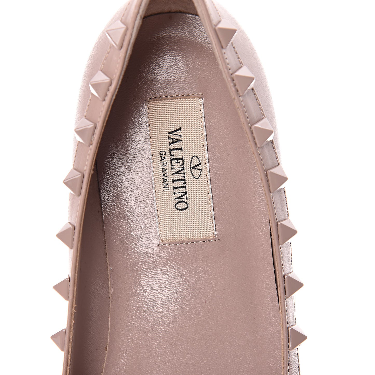 Calfskin Lacquered Monochrome Rockstud Ballerina Flats 38 Poudre