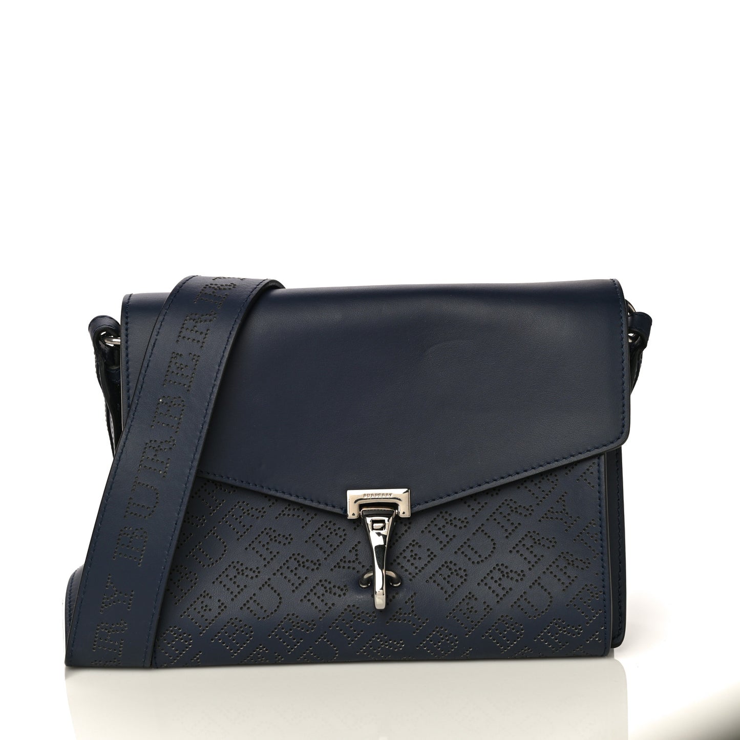 Calfskin Perforated Small Macken Crossbody Bag Regency Blue