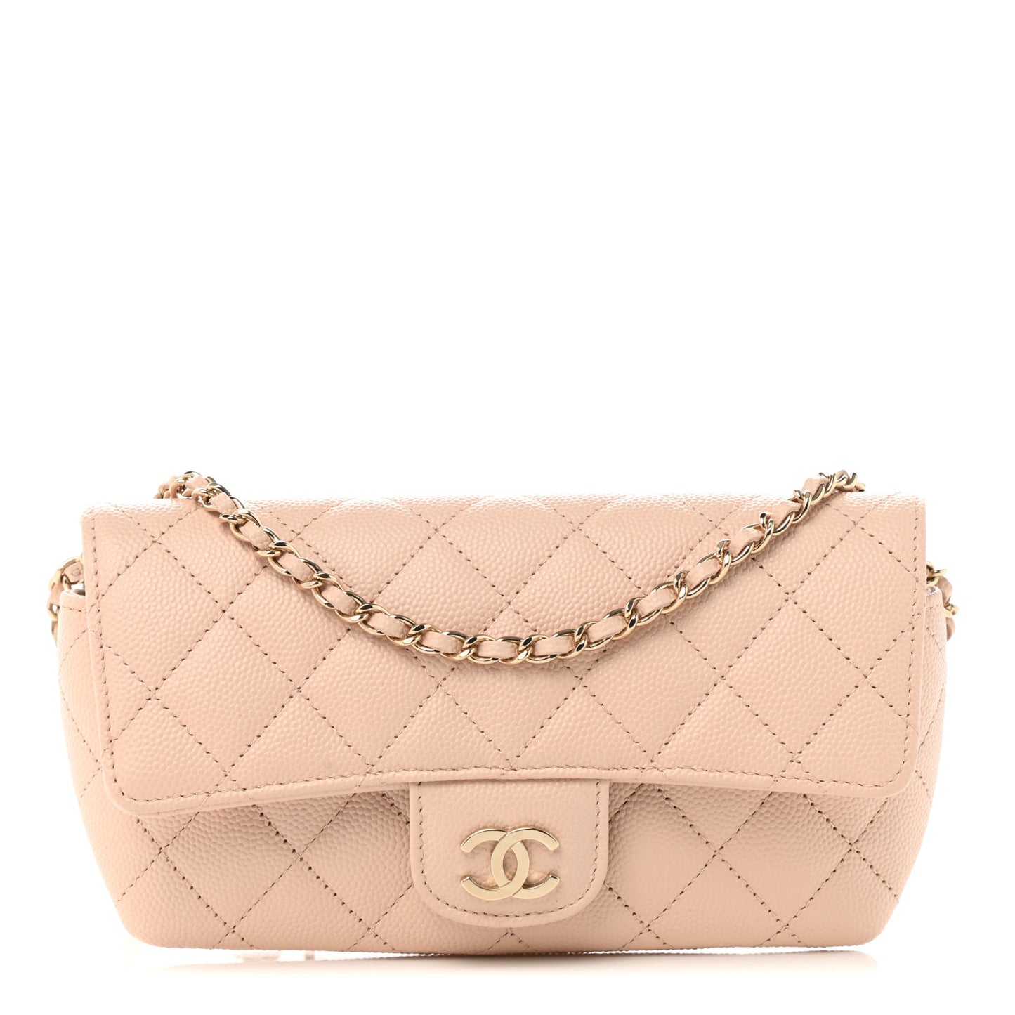 Caviar Quilted Glasses Case With Chain Beige