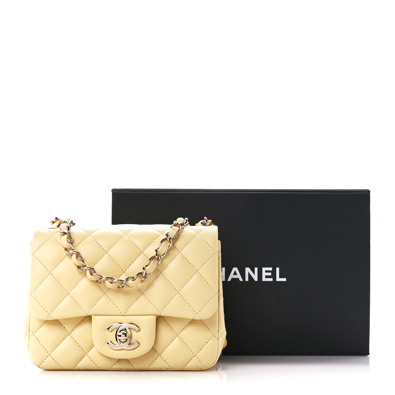 Chanel Lambskin Quilted Mini Square Flap Light Yellow 12 of 12