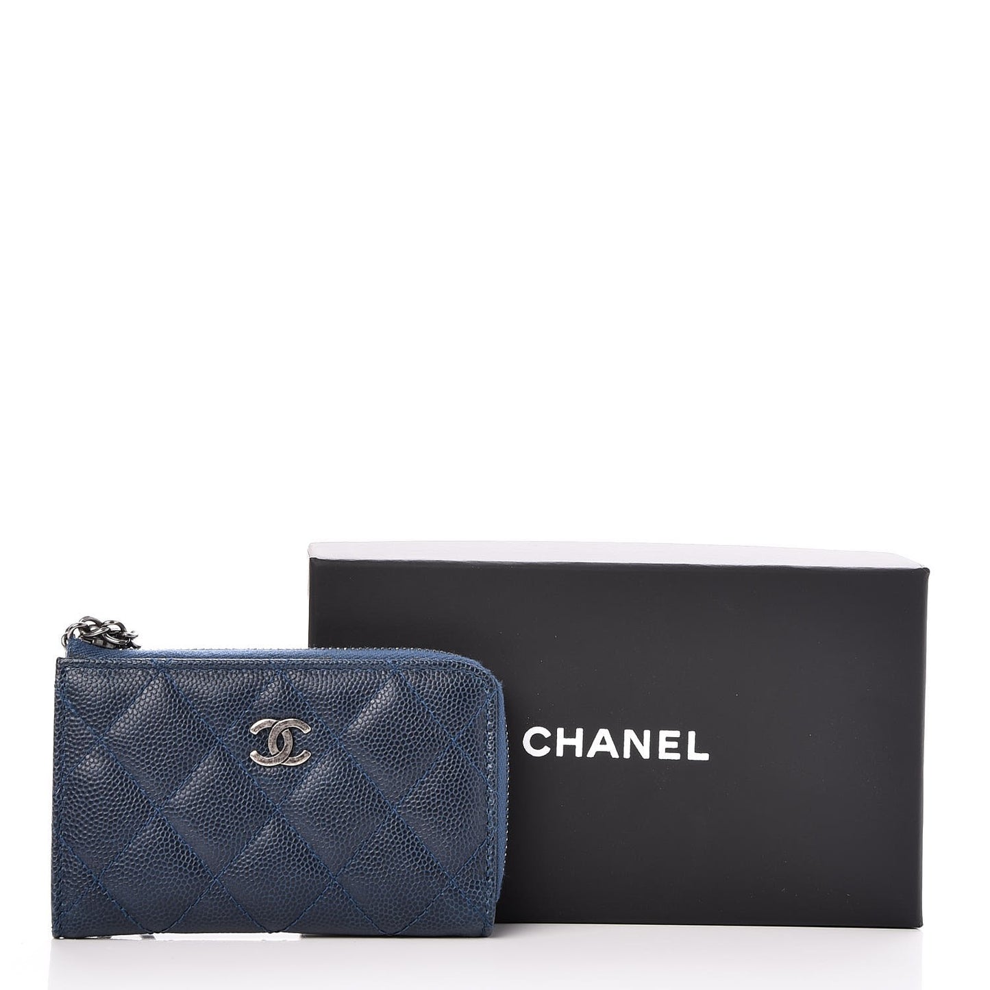 Caviar Quilted Key Holder Case Blue