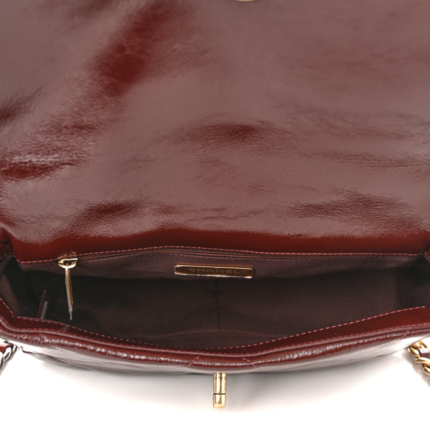 Shiny Crumpled Calfskin Quilted Medium Chanel 19 Flap Burgundy