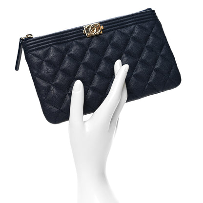 Chanel Caviar Quilted Small Zipped Boy Pouch Navy Blue 2 of 11