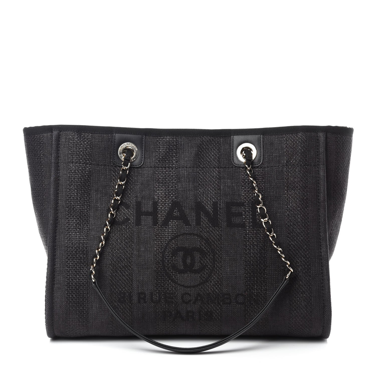 Chanel Mixed Fibers Striped Small Deauville Tote Black 1 of 10