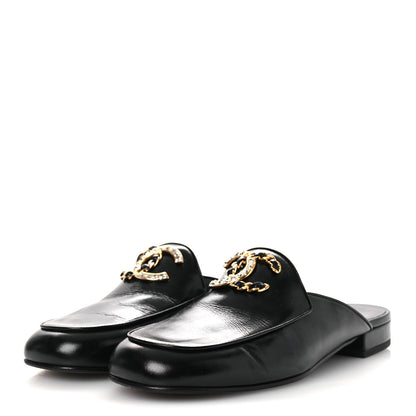 Chanel Shiny Calfskin Crystal CC Mules 41 Black 4 of 12
