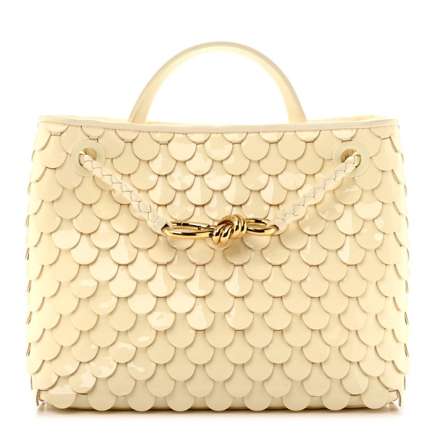 Bottega Veneta Patent Calfskin Fish Scale Small Andiamo Shoulder Bag Chamomile 1 of 15