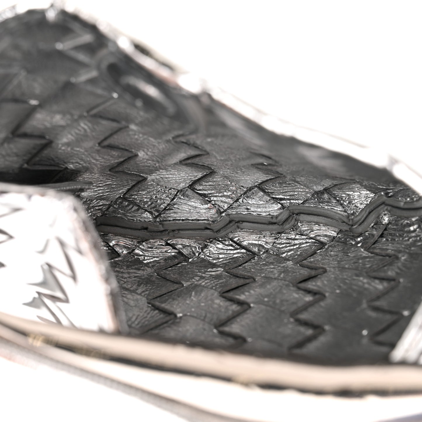 Mirror Laminated Nappa Intrecciato Mini Sardine Bag Silver