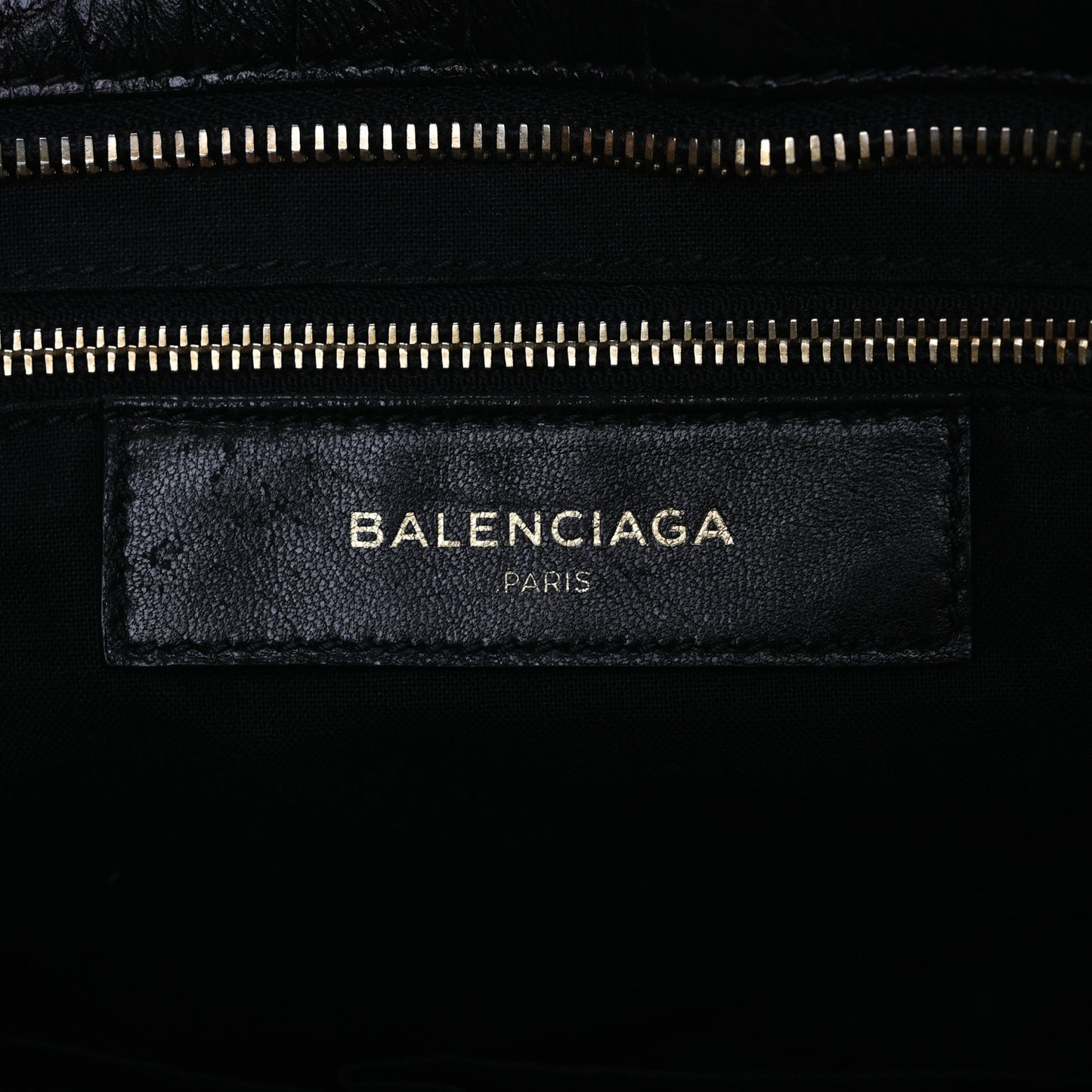 Calfskin Crocodile Embossed Giant 12 Gold Hardware City Black