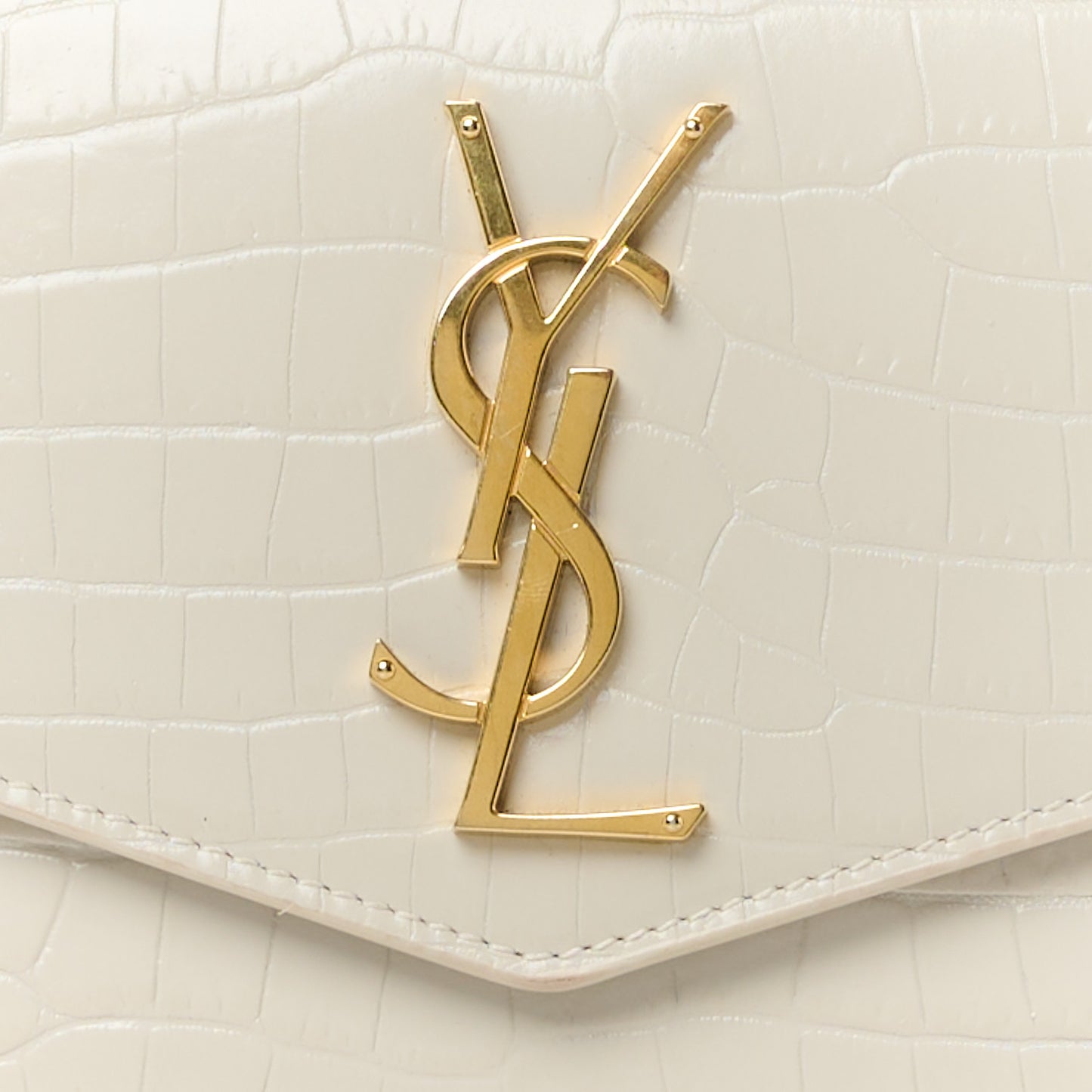 Calfskin Crocodile Embossed Monogram Uptown Wallet Crema Soft