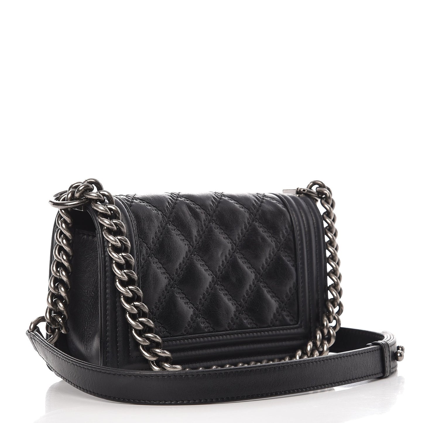 Calfskin Double Stitch Small Boy Flap Black