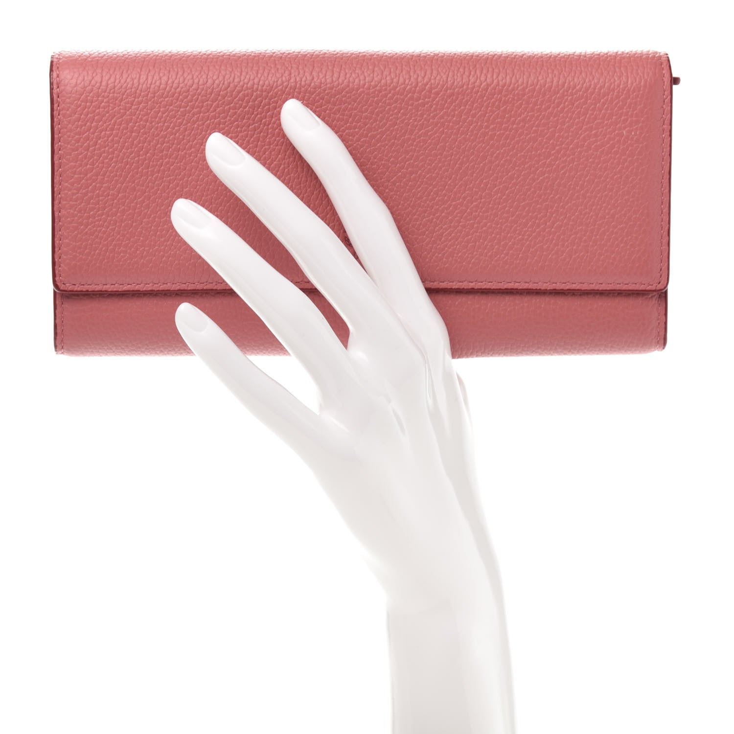 MCM Grained Calfskin Large Tri-Fold Flap Wallet Coral Blush 2 of 7