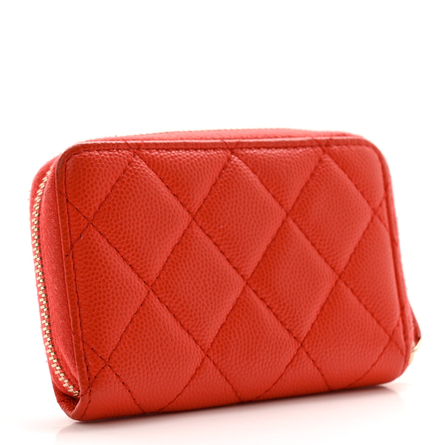 Chanel Caviar Quilted Zip Coin Purse Red 3 of 12