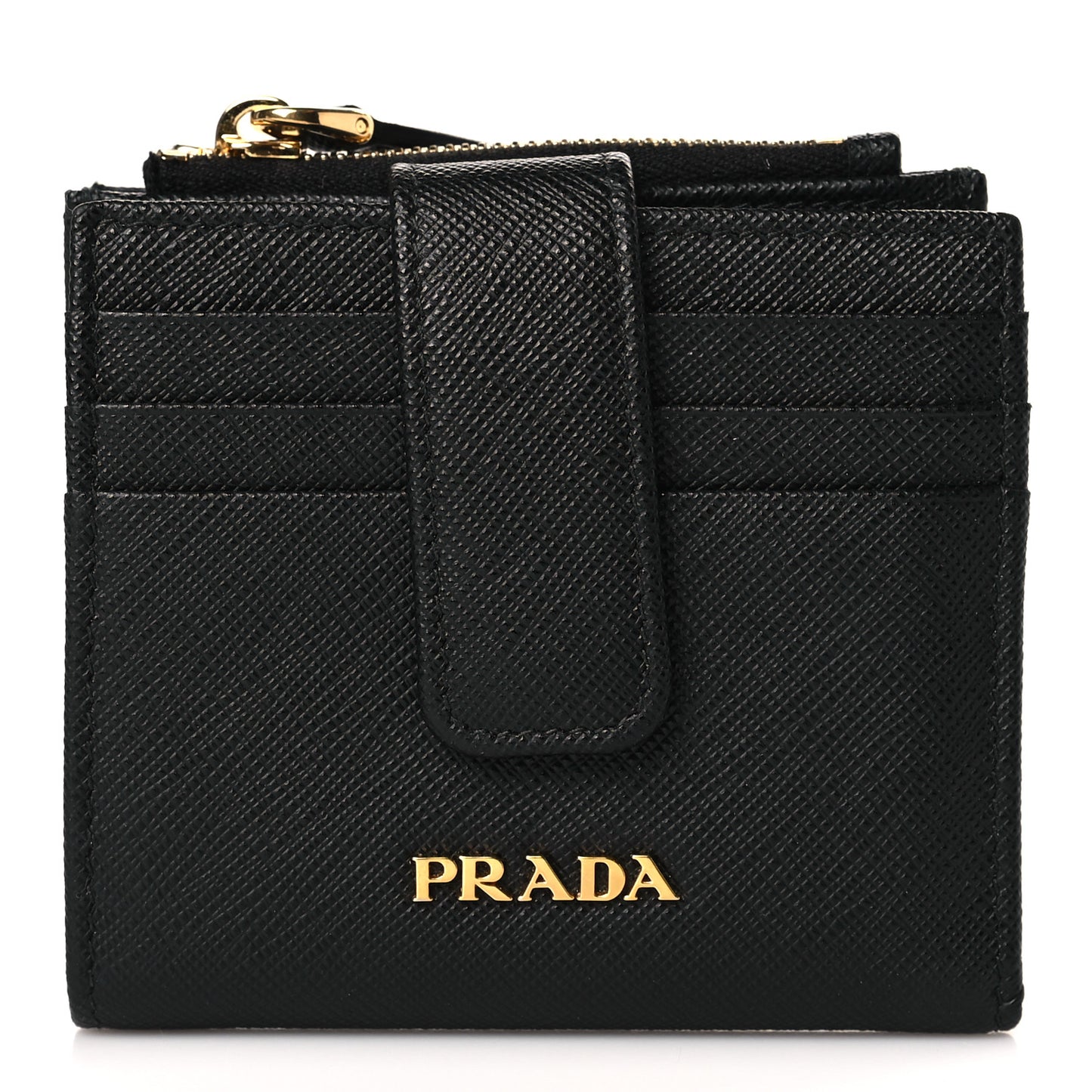 Saffiano Metal Card Holder Compact Wallet Black