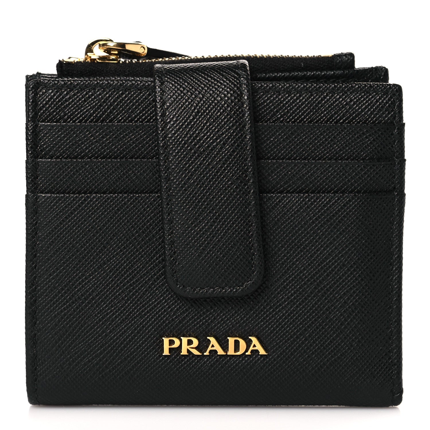 Prada Saffiano Metal Card Holder Compact Wallet Black 1 of 6