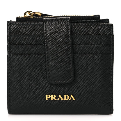 Prada Saffiano Metal Card Holder Compact Wallet Black 1 of 6