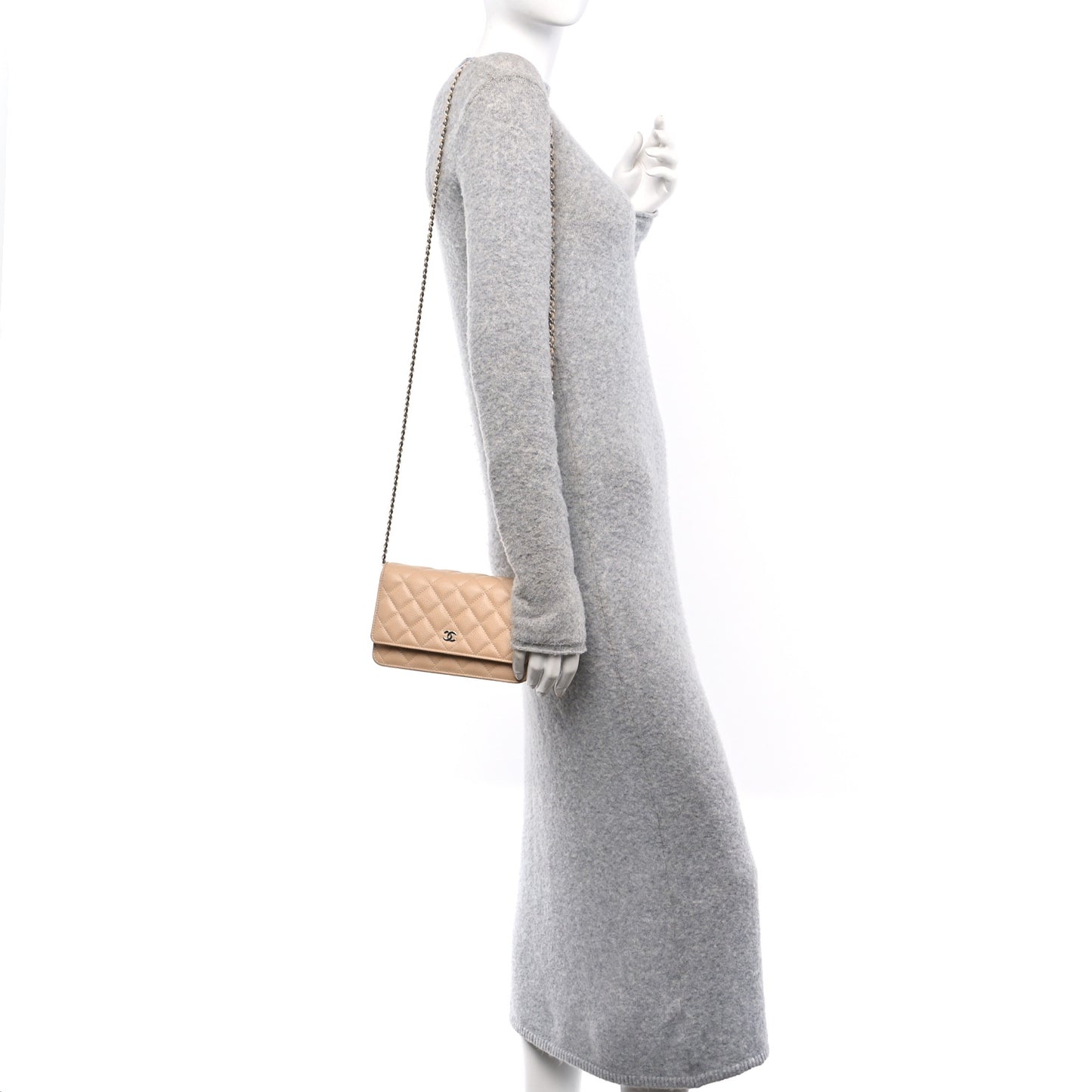 Caviar Quilted Wallet On Chain WOC Beige