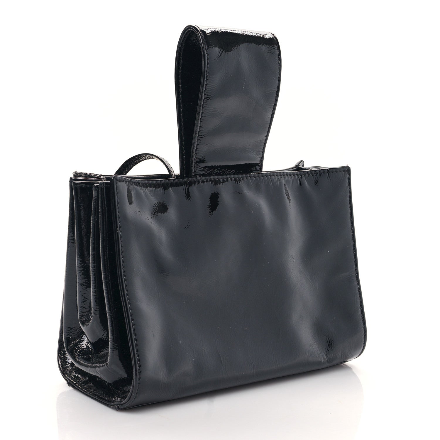 Chanel Patent Mademoiselle Lock Convertible Wrist Clutch Bag Black 4 of 11