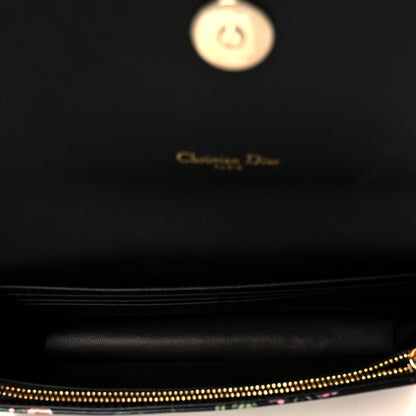Christian Dior Calfskin Petites Fleurs Print Caro Pouch With Chain Black Multicolor 5 of 10