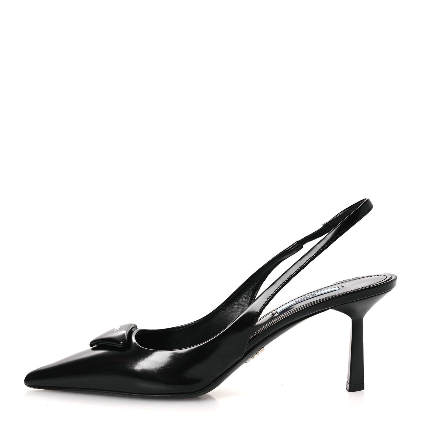Spazzolato Triangle Logo Pointed Toe 75mm Slingback Pumps 36.5 Black