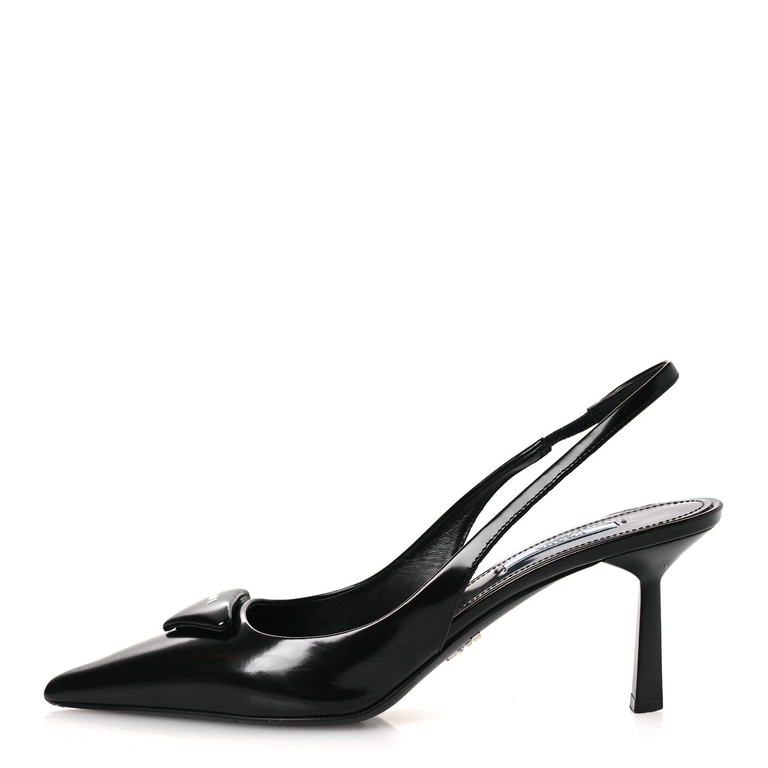 Prada Spazzolato Triangle Logo Pointed Toe 75mm Slingback Pumps 36.5 Black 1 of 10