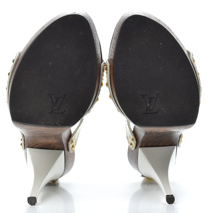 Louis Vuitton Patent Calfskin LV Bow Wooden Sandals 36 White 5 of 8