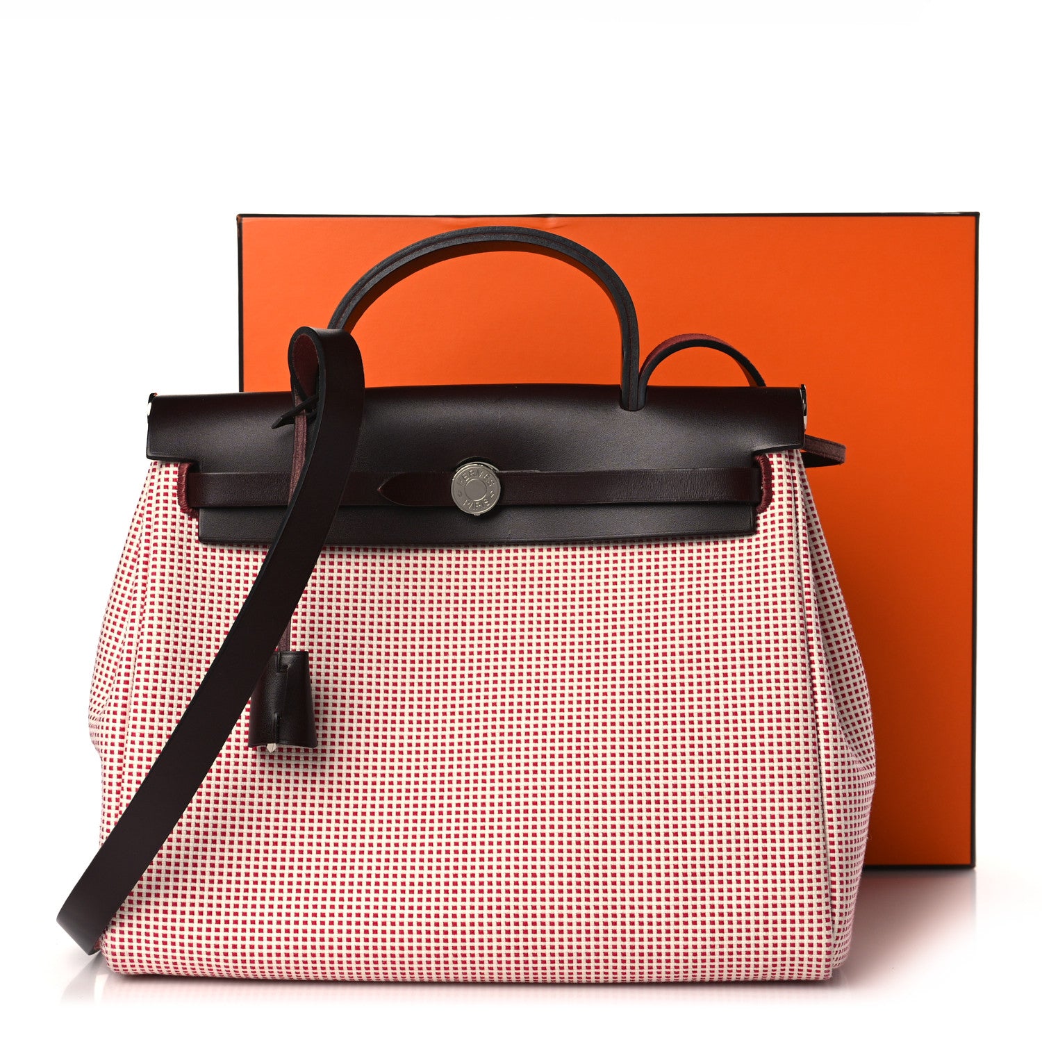 Hermes Criss Viking Vache Hunter Herbag Zip Retourne 31 PM Ecru Brique Anemone Rouge Sellier 9 of 9
