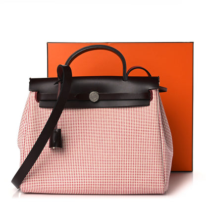 Hermes Criss Viking Vache Hunter Herbag Zip Retourne 31 PM Ecru Brique Anemone Rouge Sellier 9 of 9
