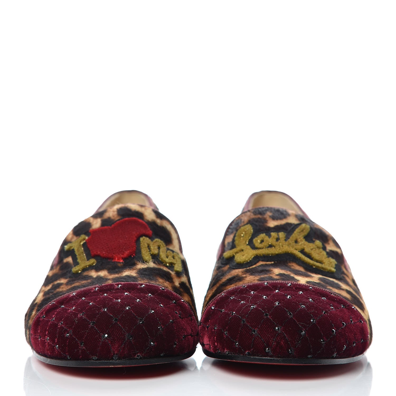 Christian Louboutin Leopard Print Calf Hair Cap Toe I Love My Loubies Loafers 38.5 Red 2 of 10