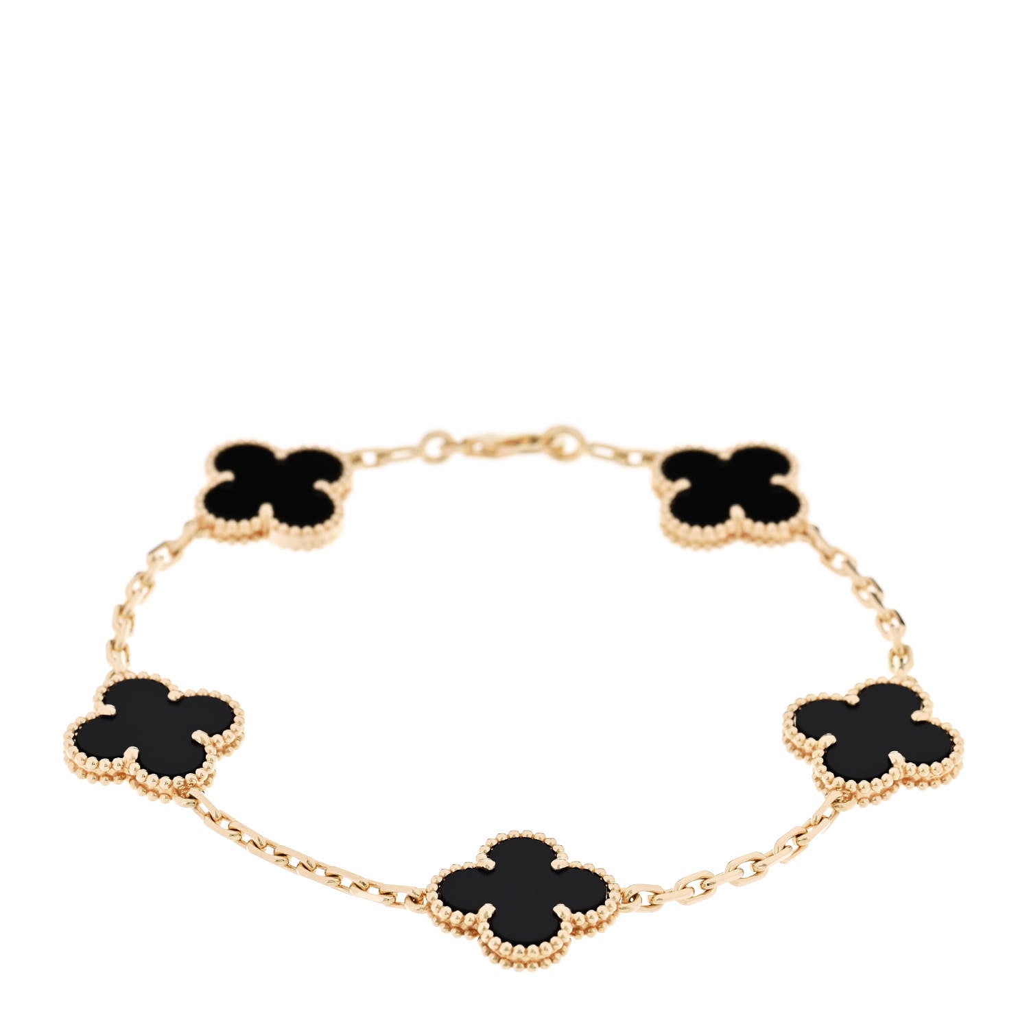 Van Cleef & Arpels 18K Yellow Gold Black Onyx 5 Motifs Vintage Alhambra Bracelet 1 of 5