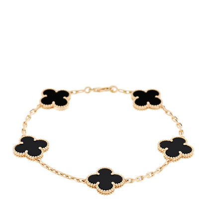 Van Cleef & Arpels 18K Yellow Gold Black Onyx 5 Motifs Vintage Alhambra Bracelet 1 of 5