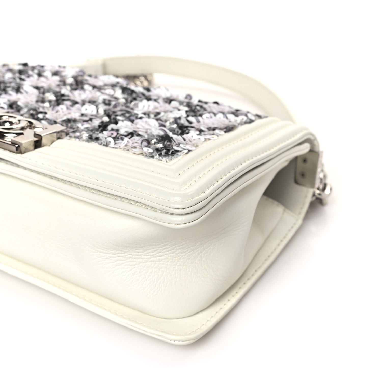 Calfskin Sequin Medium Boy Chanel Flap White