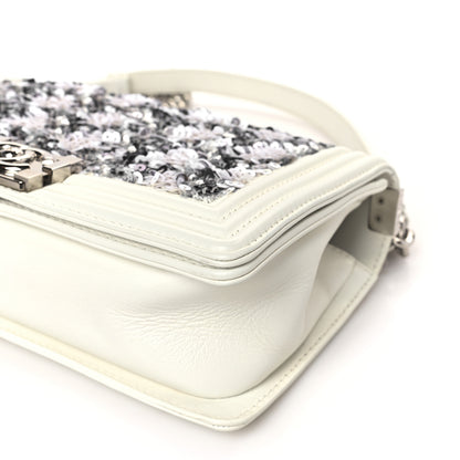 Chanel Calfskin Sequin Medium Boy Chanel Flap White 9 of 13