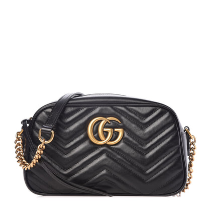 Gucci Calfskin Matelasse Small GG Marmont Chain Shoulder Bag Black 1 of 9