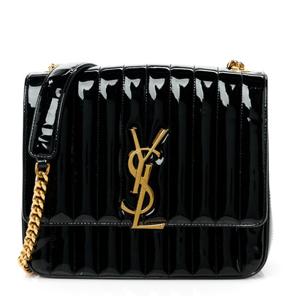 Saint Laurent SAINT LAURENT Patent Matelasse Monogram Large Vicky Chain Bag Black 1 of 16